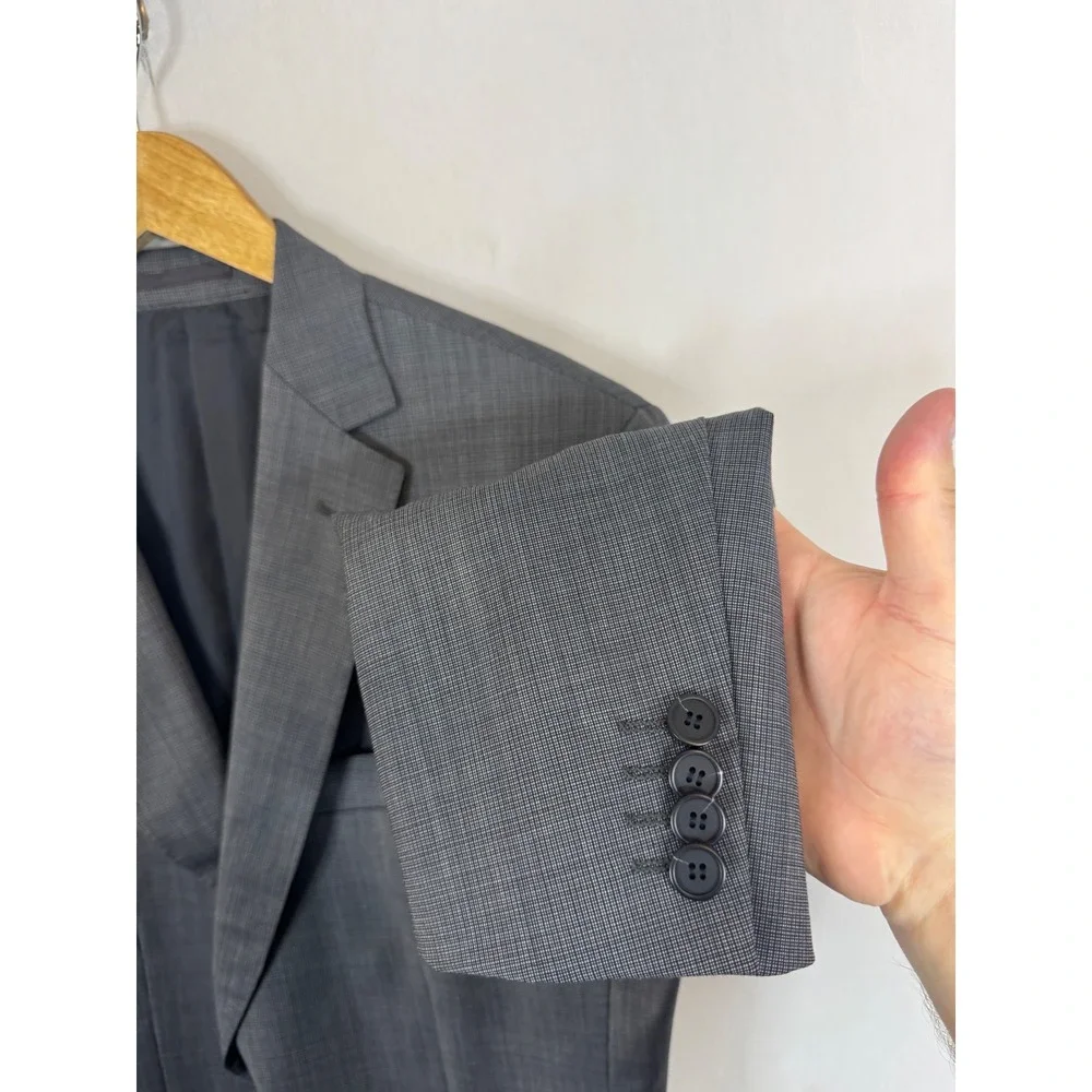 Z Zegna City Grey Wool Micro Check 2 Button Suit Jacket Blazer Size 40